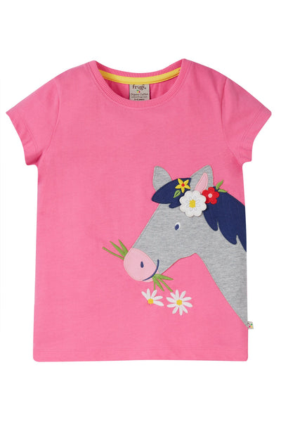 Frugi Elise Applique T-Shirt - Hibiscus/Horse-Kids-Ohh! By Gum - Shop Sustainable