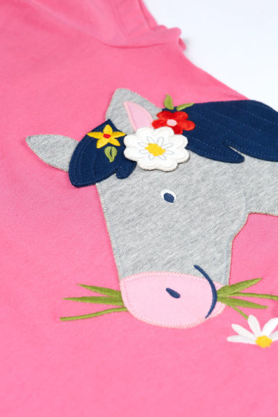 Frugi Elise Applique T-Shirt - Hibiscus/Horse-Kids-Ohh! By Gum - Shop Sustainable