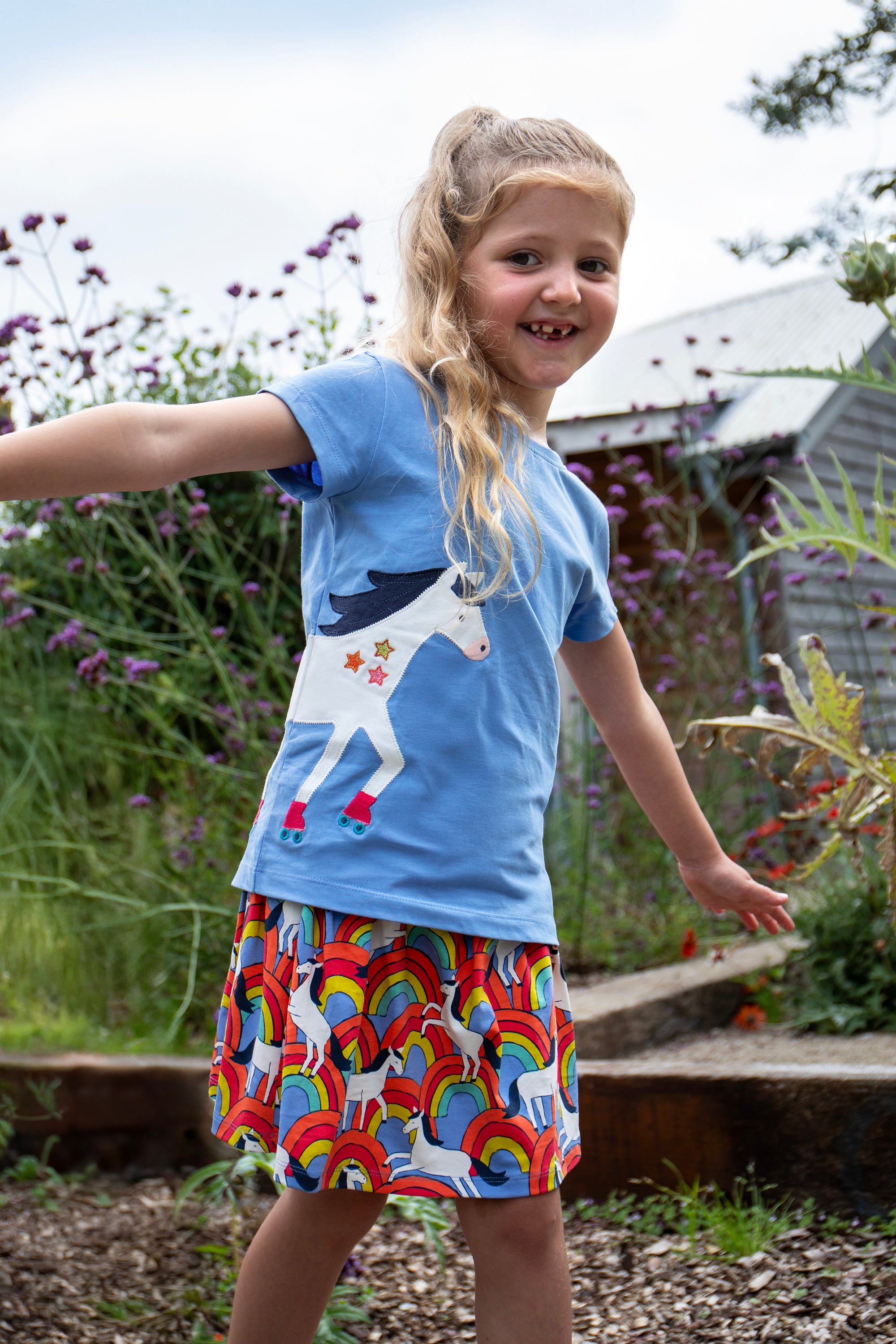 Frugi Elise Wrap Around T-Shirt in Cornflower