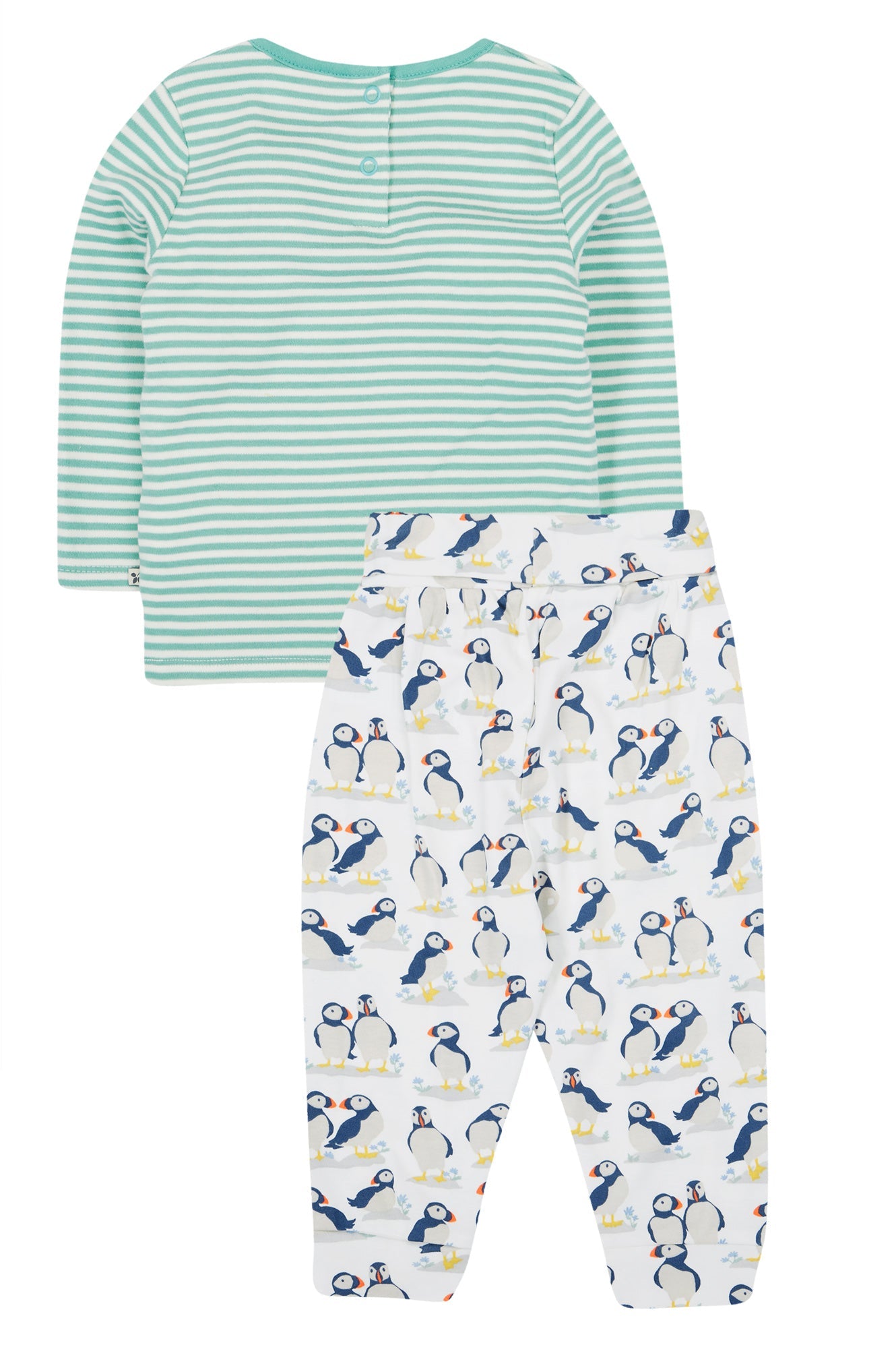 Frugi Frankie Outfit - Puffin Pals/Moss Stripe-Kids-Ohh! By Gum - Shop Sustainable