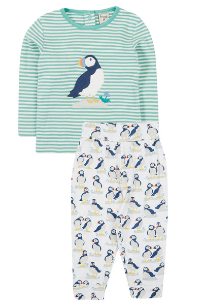 Frugi Frankie Outfit - Puffin Pals/Moss Stripe-Kids-Ohh! By Gum - Shop Sustainable