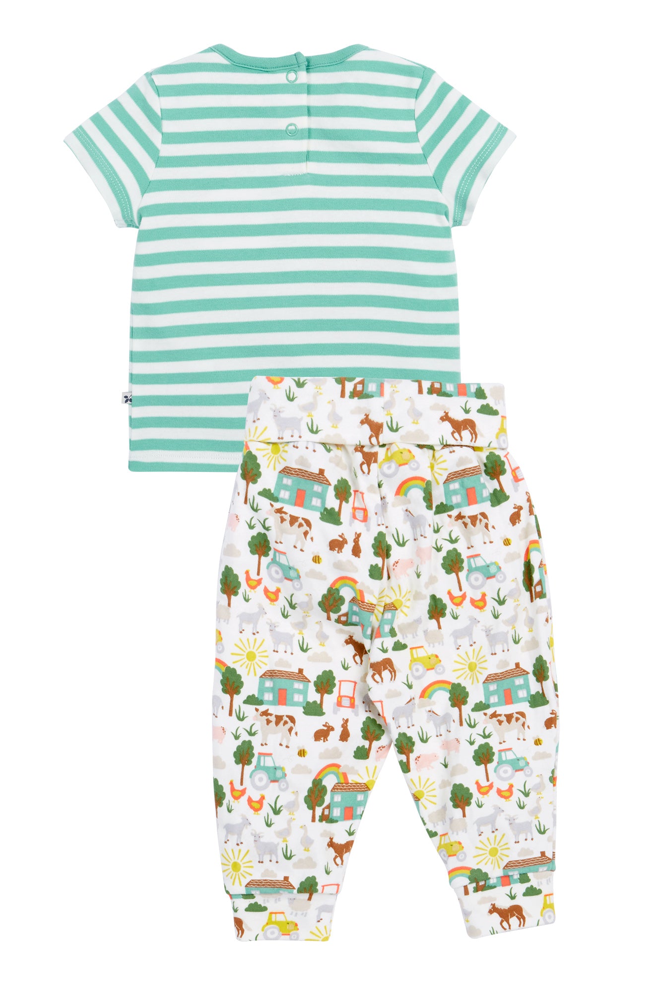 Frugi Frankie Summer Outfit in Farm Life/Moss Stripe-Kids-Ohh! By Gum - Shop Sustainable