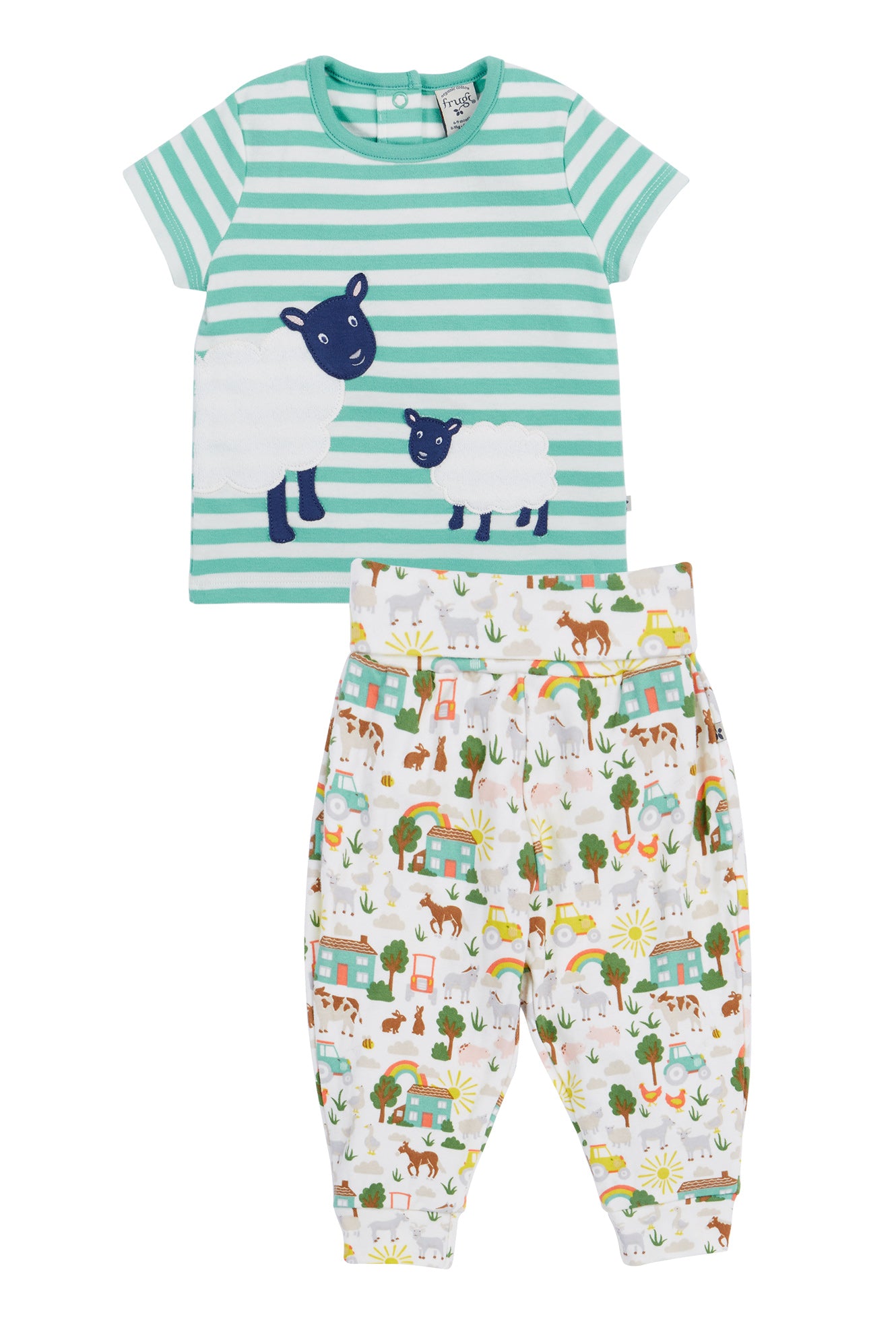 Frugi Frankie Summer Outfit in Farm Life/Moss Stripe-Kids-Ohh! By Gum - Shop Sustainable