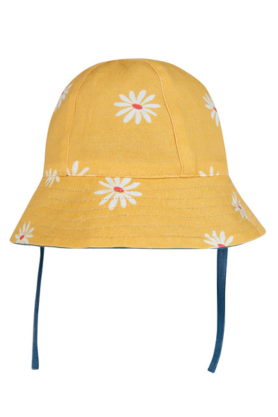 Frugi Helen Reversible Hat in Chambray/Bumblebee Daisies-Kids-Ohh! By Gum - Shop Sustainable