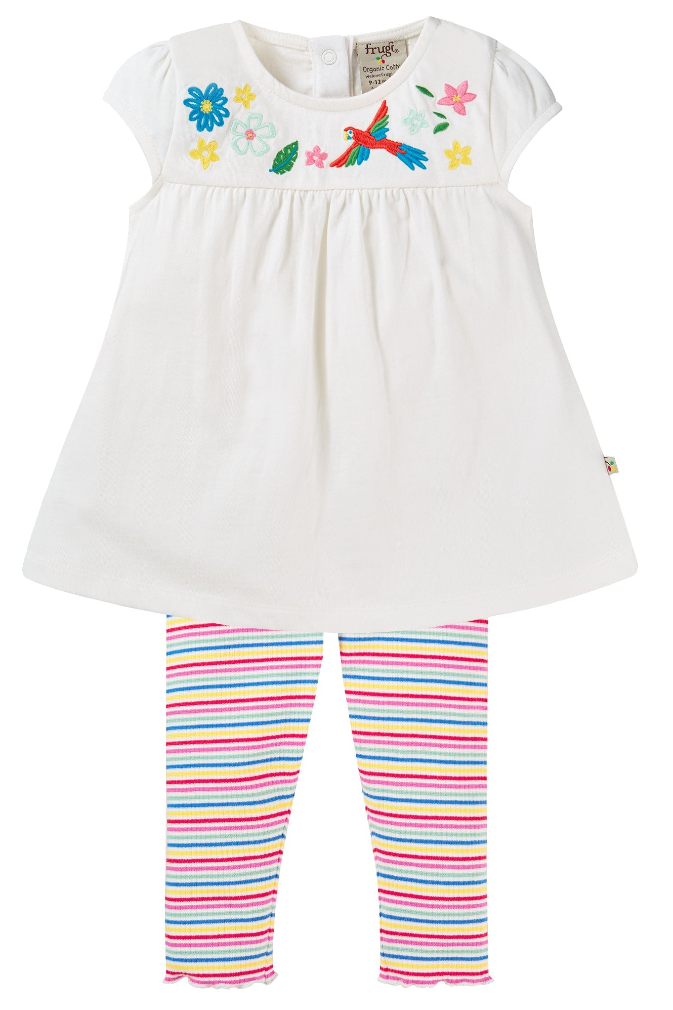 Frugi Jade Outfit - Soft White/Rainbow Rib-Kids-Ohh! By Gum - Shop Sustainable