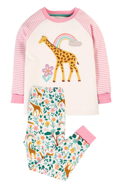 Frugi Jamie Jim Jams - White Giraffes/Stripe-Kids-Ohh! By Gum - Shop Sustainable