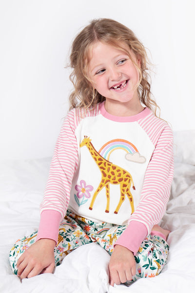 Frugi Jamie Jim Jams - White Giraffes/Stripe-Kids-Ohh! By Gum - Shop Sustainable