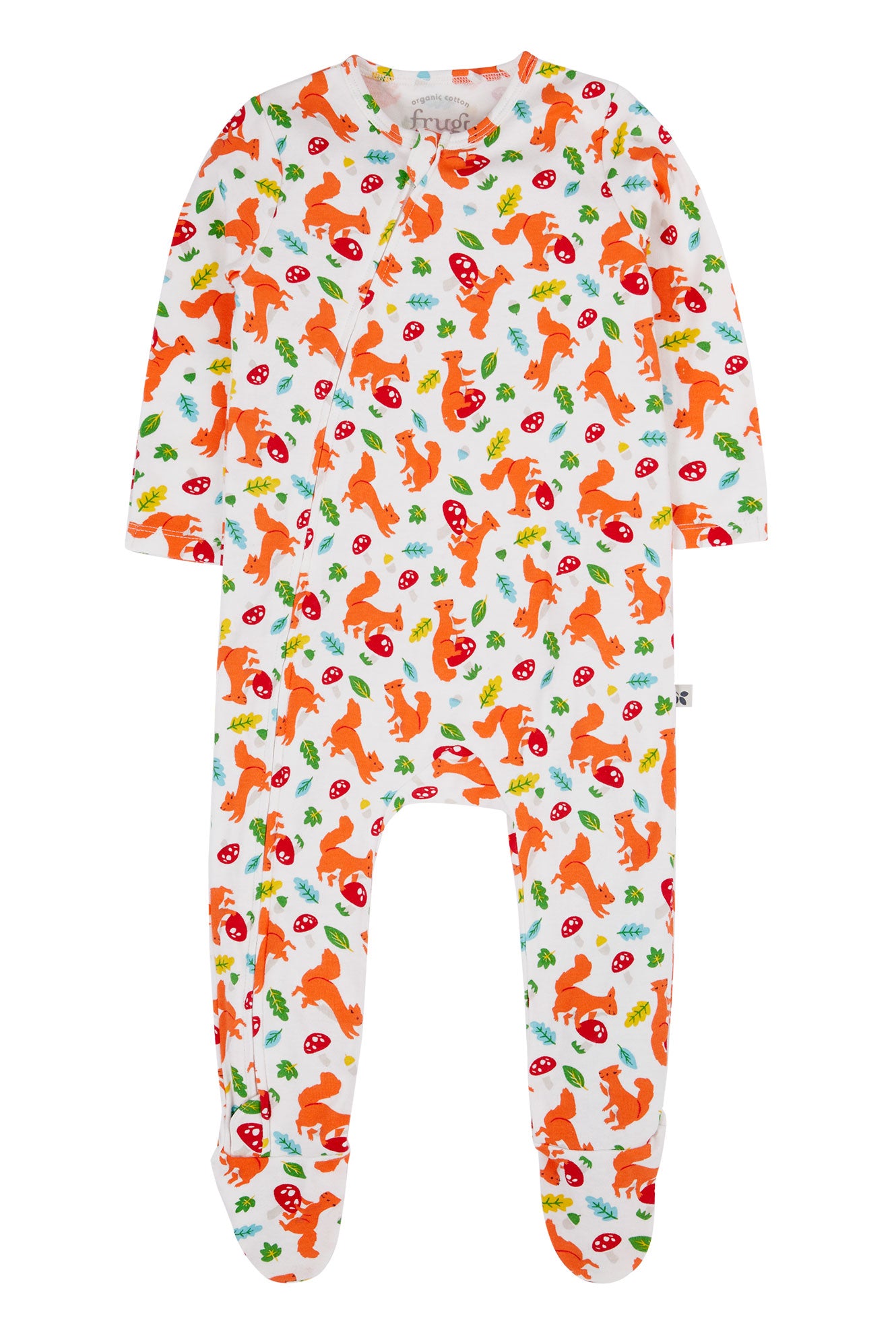 Frugi Kimono Zip Babygrow in Squirrel Friends