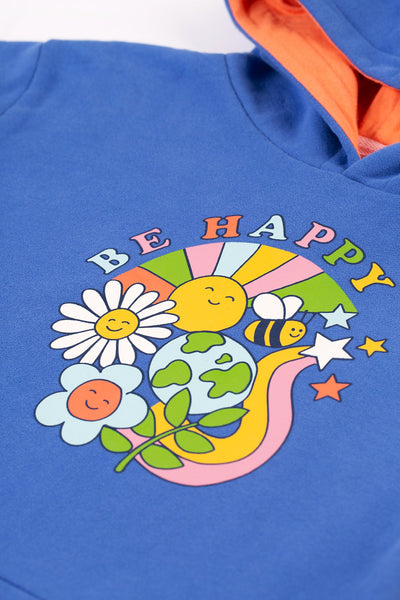 Frugi Lissie Oversized Hoodie - Blue Tang/Be Happy-Kids-Ohh! By Gum - Shop Sustainable