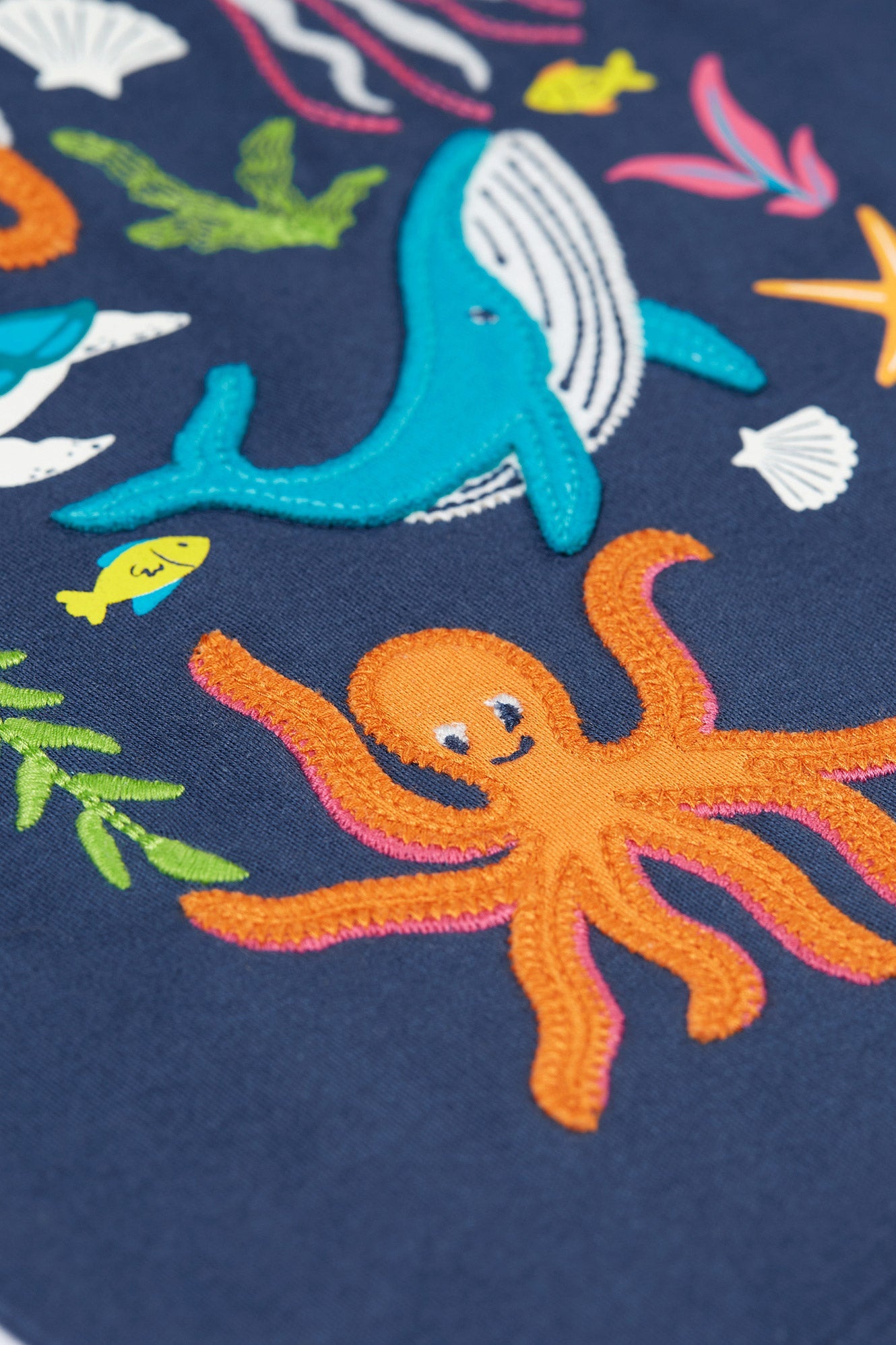 Frugi Little Creature Applique T-Shirt in Navy Blue-Kids-Ohh! By Gum - Shop Sustainable