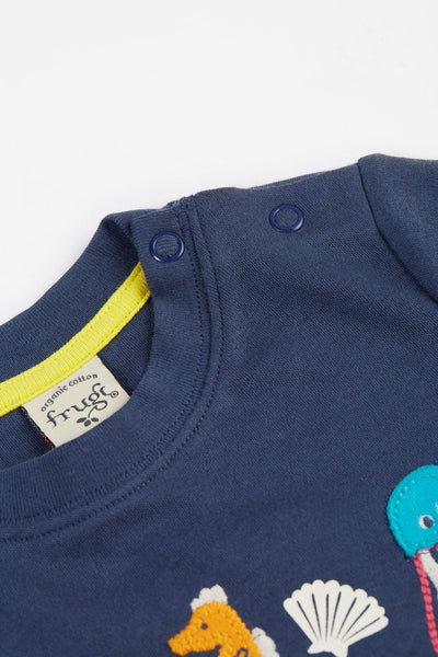 Frugi Little Creature Applique T-Shirt in Navy Blue-Kids-Ohh! By Gum - Shop Sustainable