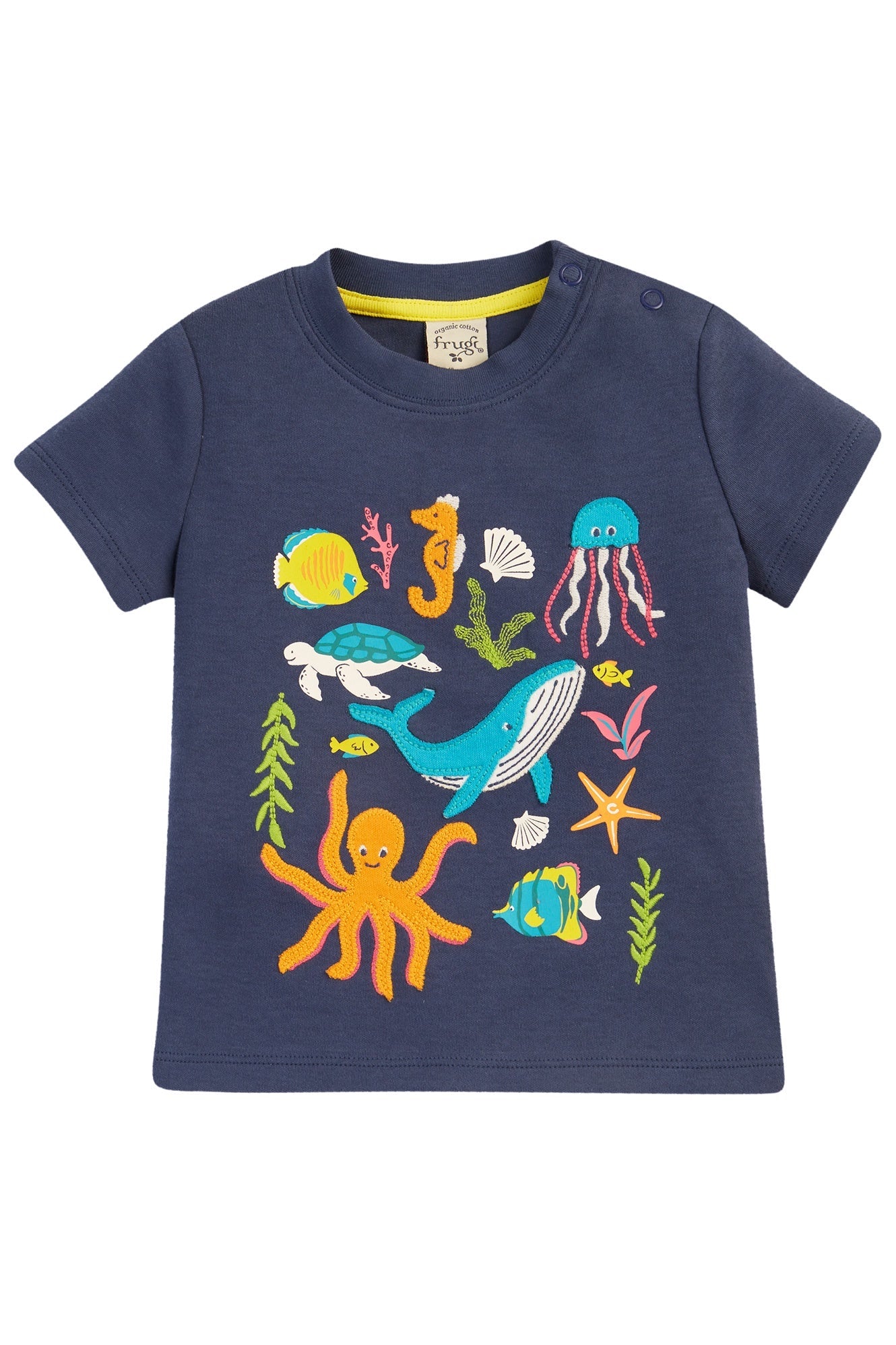 Frugi Little Creature Applique T-Shirt in Navy Blue-Kids-Ohh! By Gum - Shop Sustainable