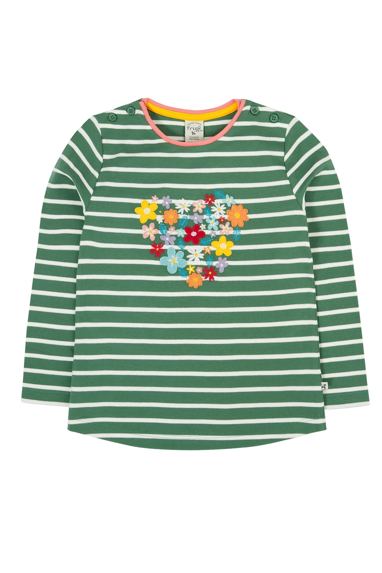 Flat lay of green and white striped organic cotton top 