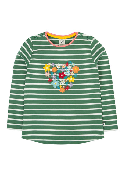 Flat lay of green and white striped organic cotton top 