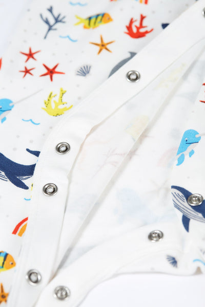 Frugi Lovely Babygrow in White Rainbow Sea-Kids-Ohh! By Gum - Shop Sustainable