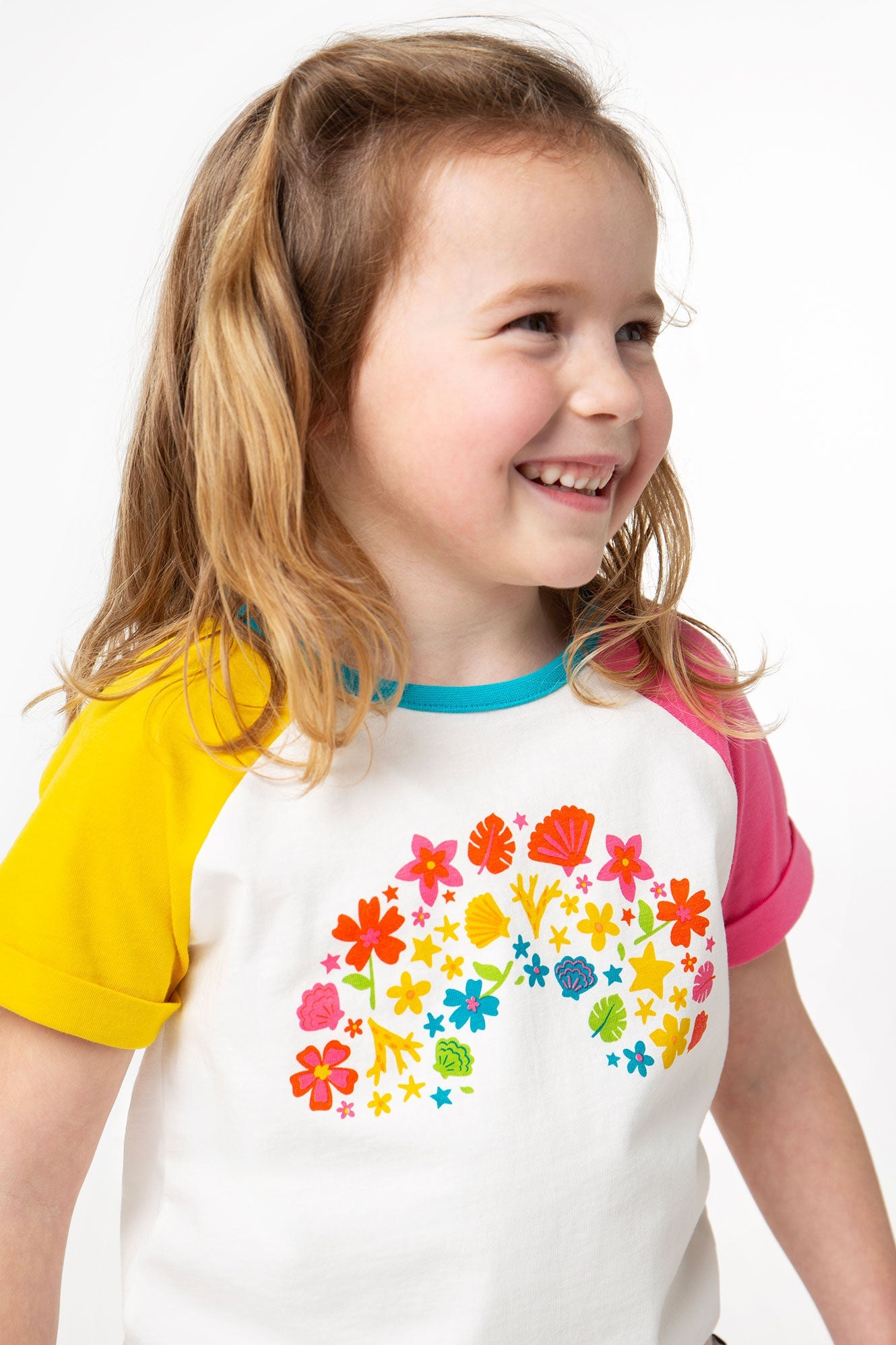 Frugi Nyomi Raglan T-Shirt - Soft White/Rainbows-Kids-Ohh! By Gum - Shop Sustainable