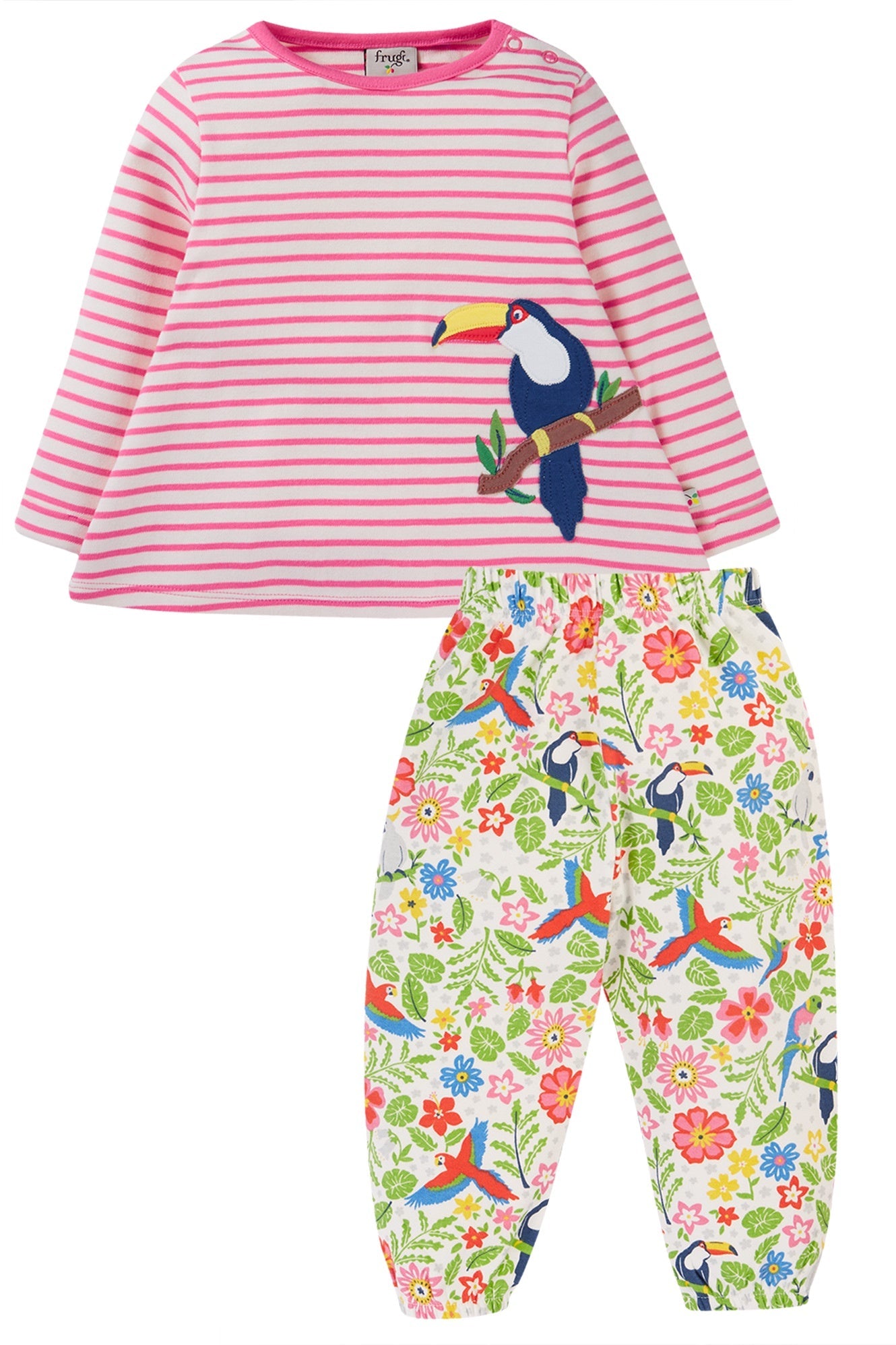 Frugi Oakleigh Striped Outfit in White Tropical Birds-Kids-Ohh! By Gum - Shop Sustainable