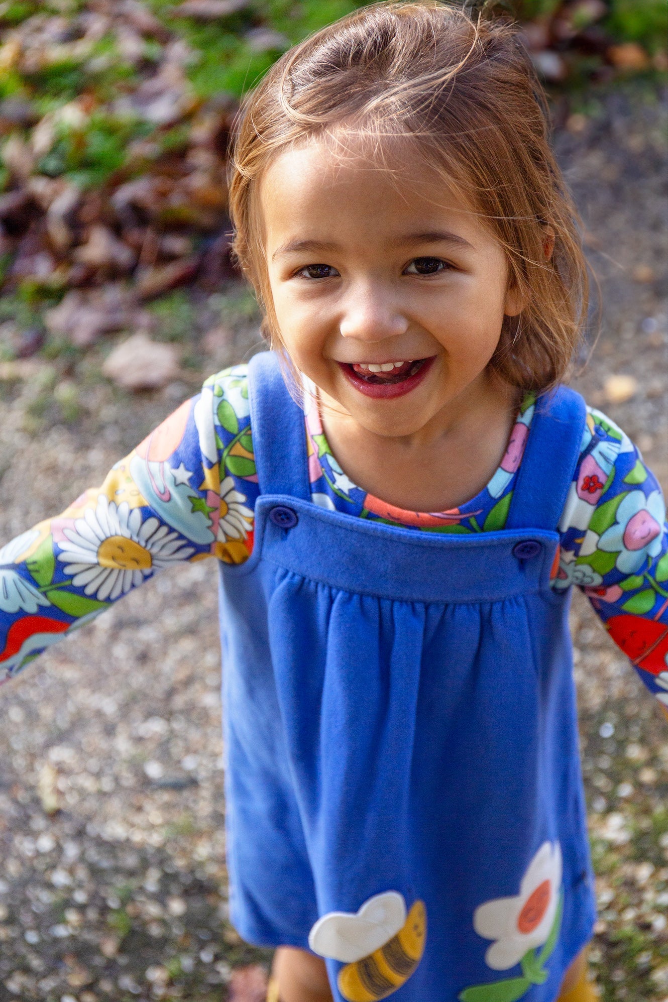 Frugi Polly Pinafore Outfit - Blue Tang/Retro Happy-Kids-Ohh! By Gum - Shop Sustainable