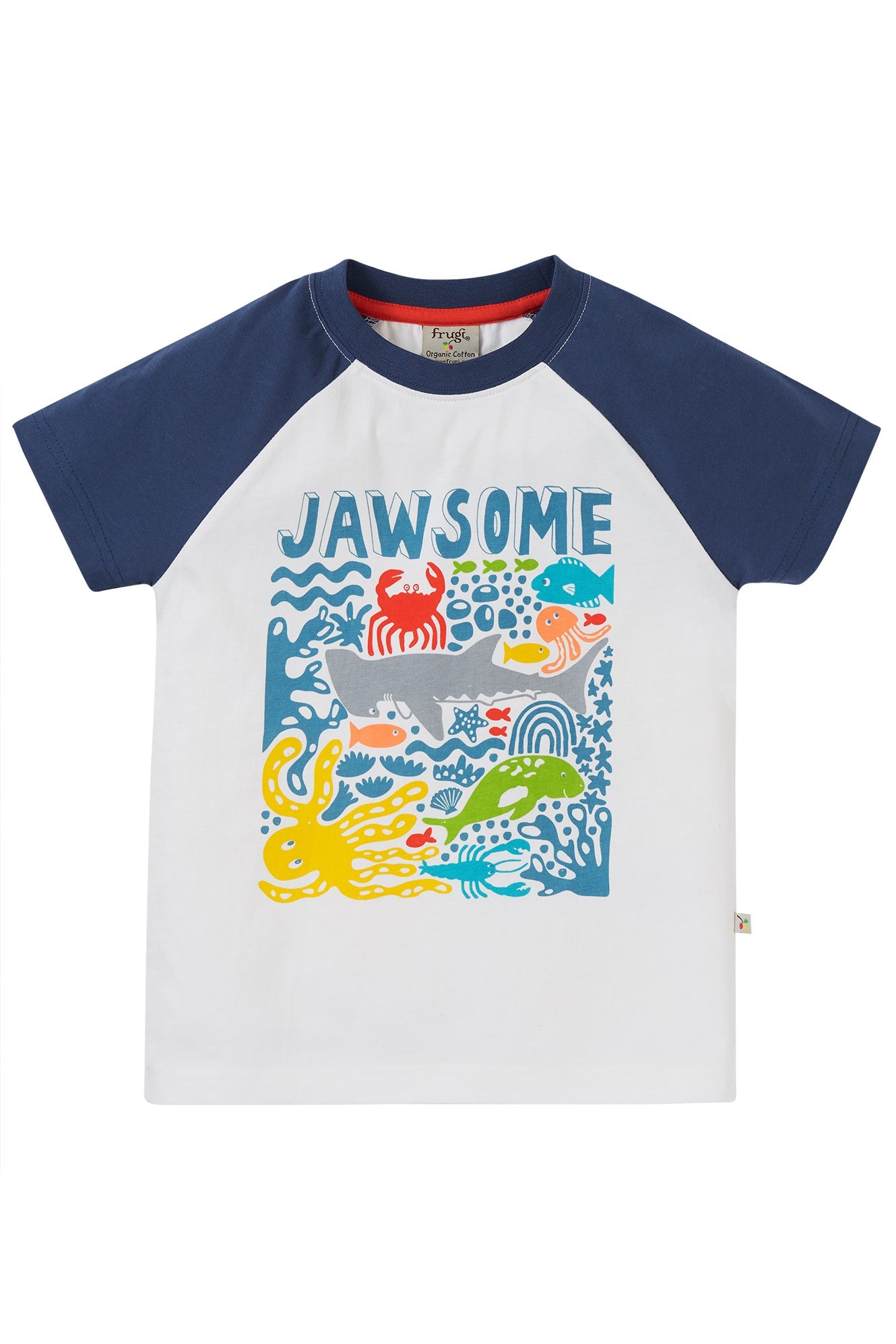 Frugi Reid Raglan T-Shirt - Soft White/Jawsome-Kids-Ohh! By Gum - Shop Sustainable
