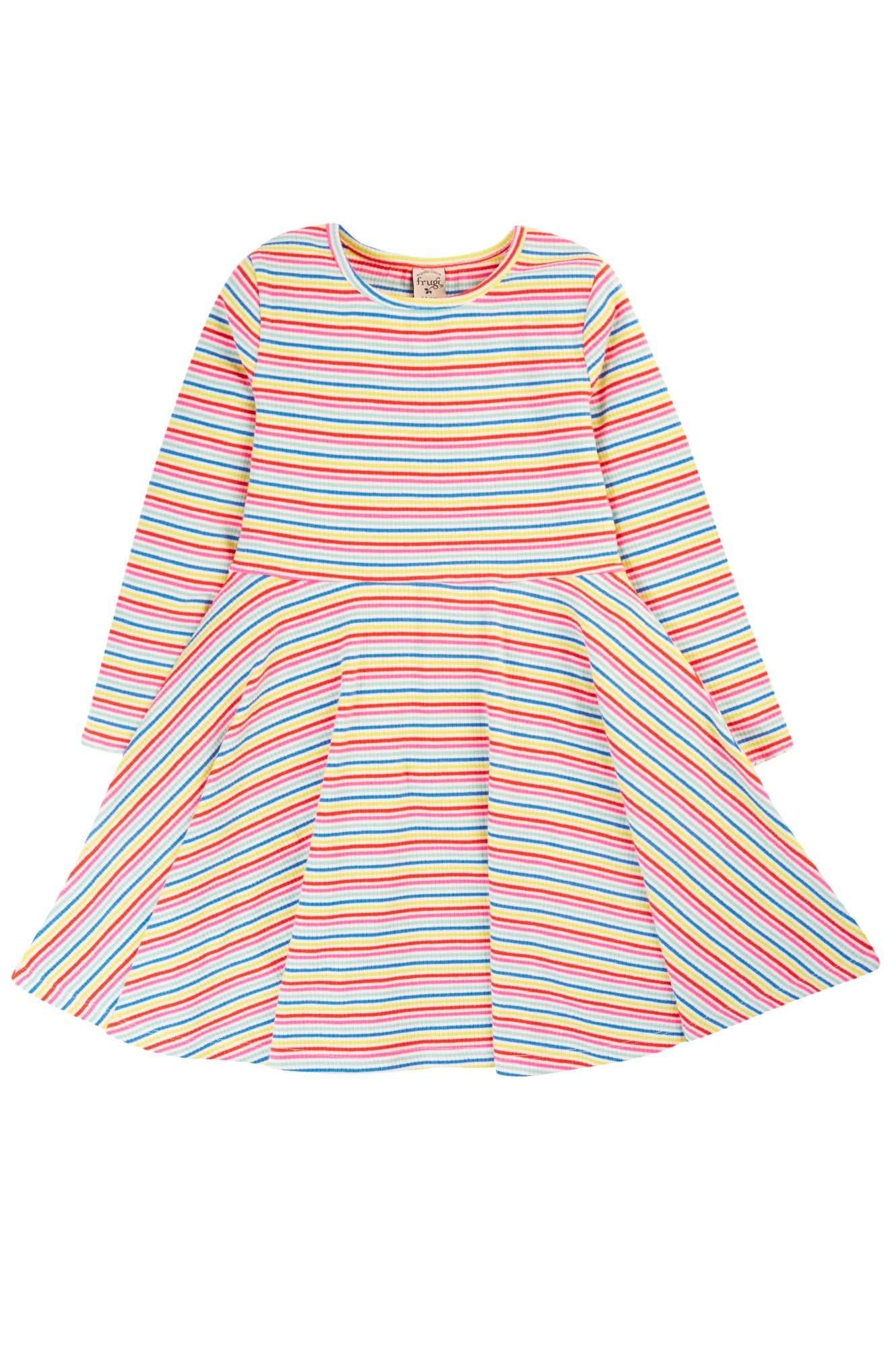 Frugi Rhianna Rib Skater Dress in Rainbow Rib Stripe-Kids-Ohh! By Gum - Shop Sustainable