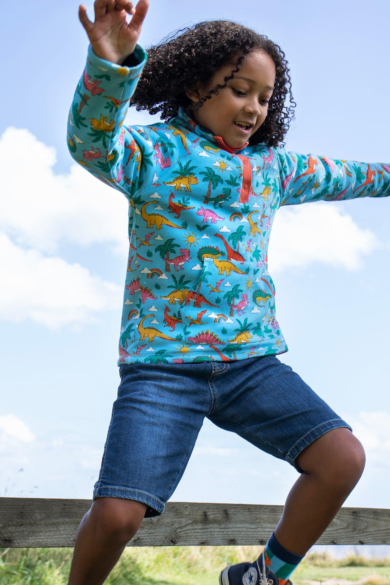 Frugi Snuggle Fleece in Bluebird Dinoland-Kids-Ohh! By Gum - Shop Sustainable