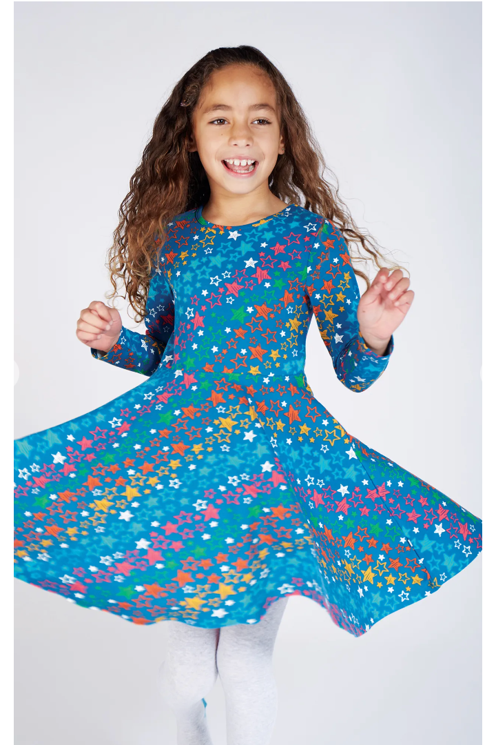 Frugi Sofia Skater Dress in Rainbow Stars-Kids-Ohh! By Gum - Shop Sustainable