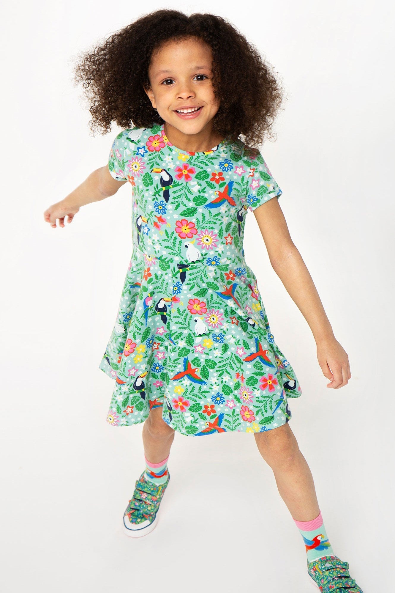 Frugi Spring Skater Dress - Tropical Birds-Kids-Ohh! By Gum - Shop Sustainable