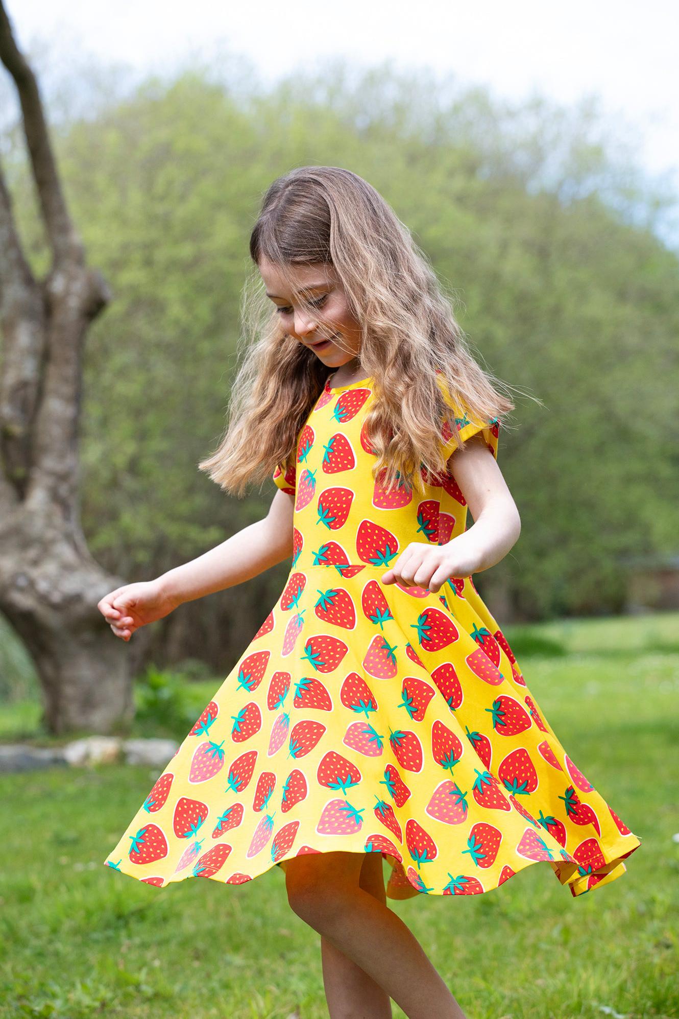 Frugi Spring Skater Dress in Strawberry Patch-Kids-Ohh! By Gum - Shop Sustainable