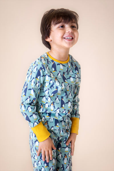 Frugi Sundown Pyjamas in Lichen Penguin Waddle
