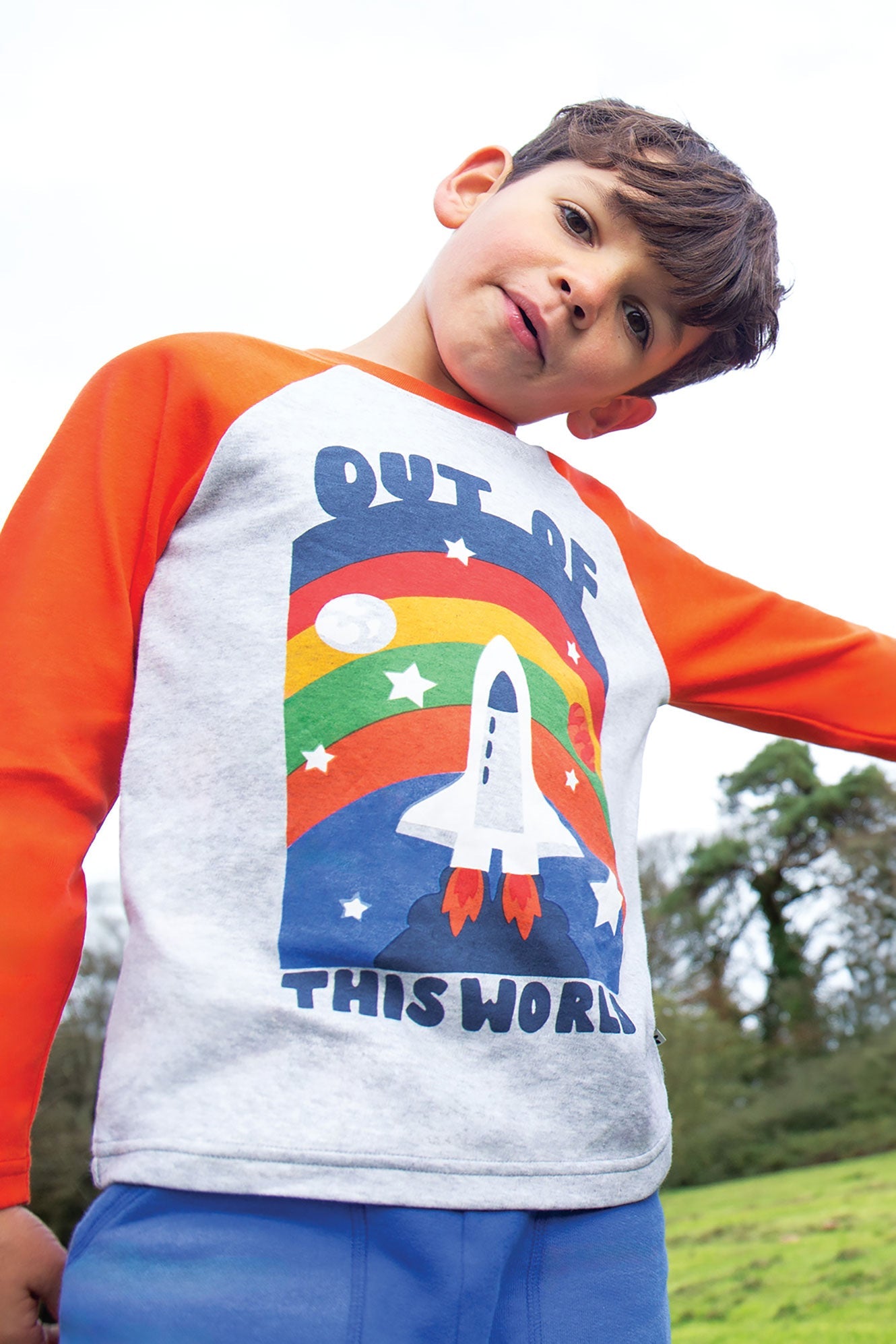 Frugi Tamar Raglan Top - Grey Marl/Out Of This World-Kids-Ohh! By Gum - Shop Sustainable