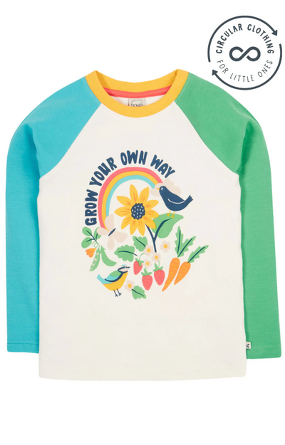 Frugi Tamar Raglan Top in Soft White/Grow Your Own Way