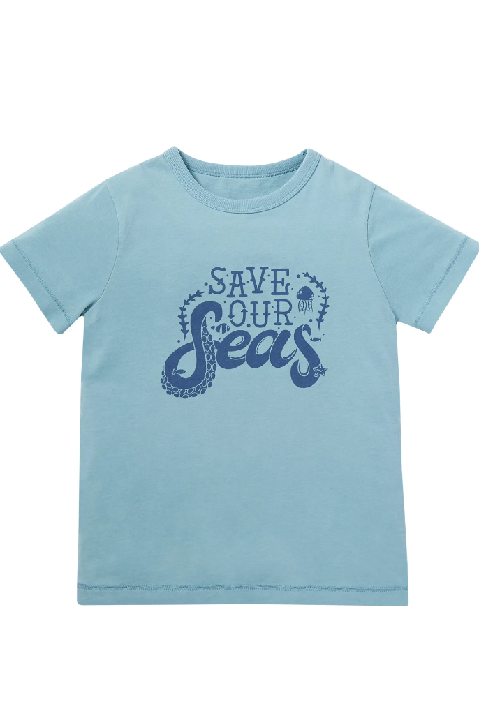 Frugi Tea Shirt - Sea Blue/Save Our Seas-Kids-Ohh! By Gum - Shop Sustainable