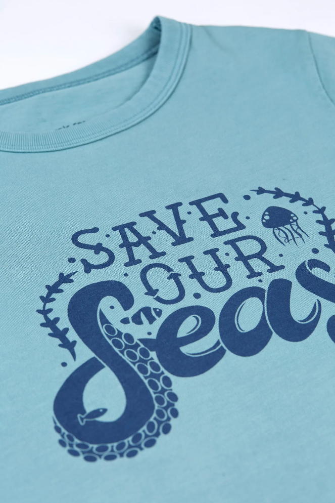 Frugi Tea Shirt - Sea Blue/Save Our Seas-Kids-Ohh! By Gum - Shop Sustainable