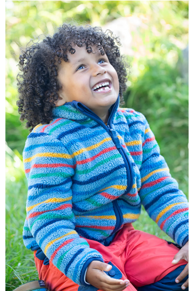 Frugi Toasty Ted Fleece Jacket in Nimbus Rainbow Stripe-Kids-Ohh! By Gum - Shop Sustainable