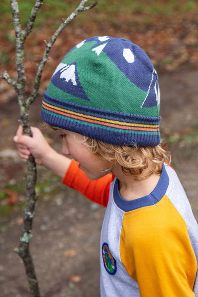 Frugi Voyager Reversible Hat - Navy Blue/Mountains-Kids-Ohh! By Gum - Shop Sustainable