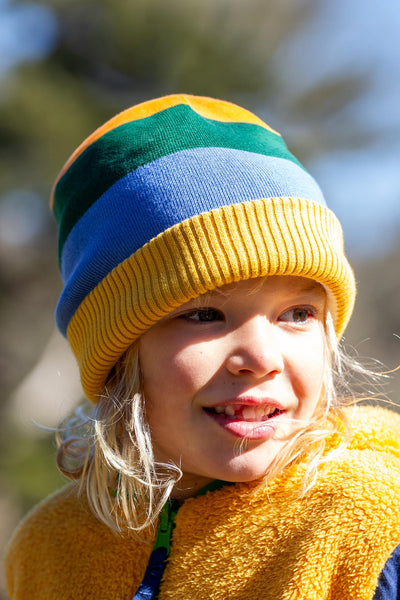 Frugi Voyager Reversible Hat in Penguin/Stripe