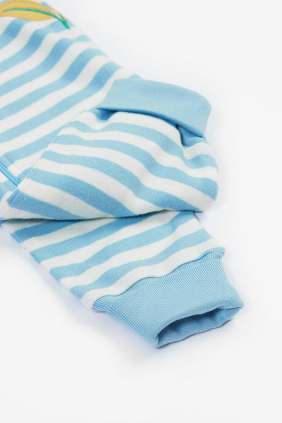 Close-up of striped design and folded cuffs.
