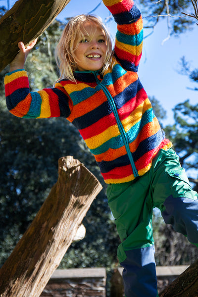 Frugi Zipped Ted Fleece Jacket in Autumn Stripe