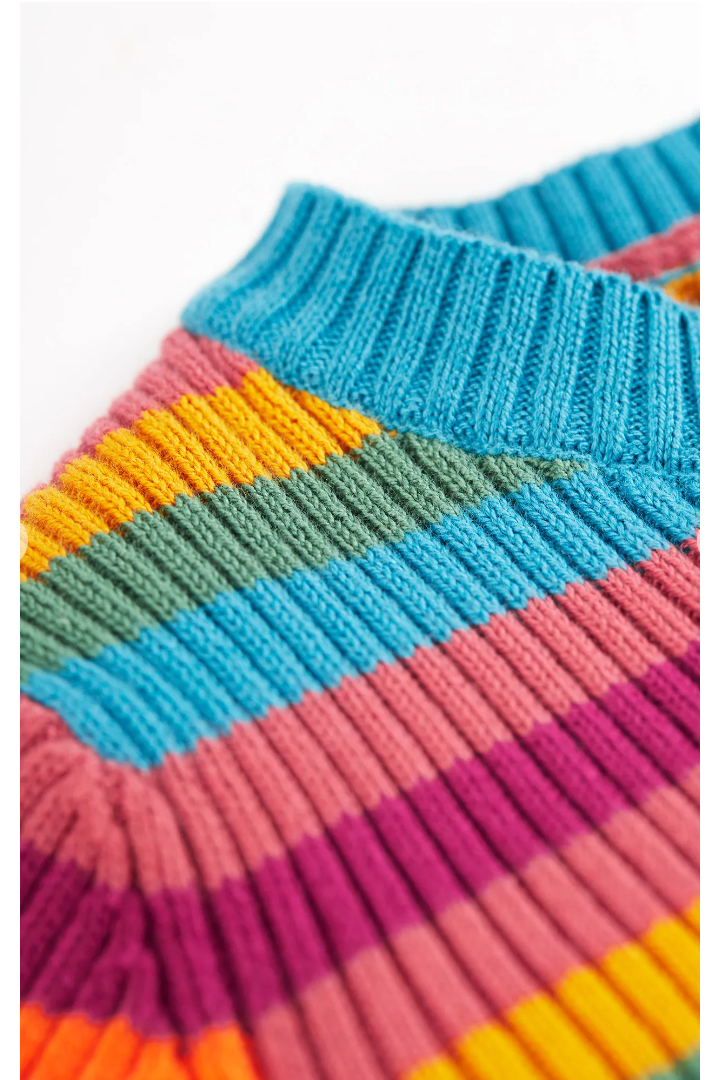 Frugi Zoe Knitted Jumper in Rosehip Rainbow Stripe-Kids-Ohh! By Gum - Shop Sustainable