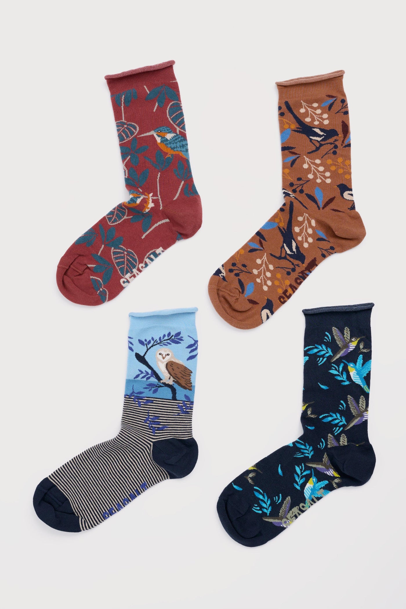 Seasalt Gift Box of 4 Womens Arty Socks Birds in Resting Bird Mix
