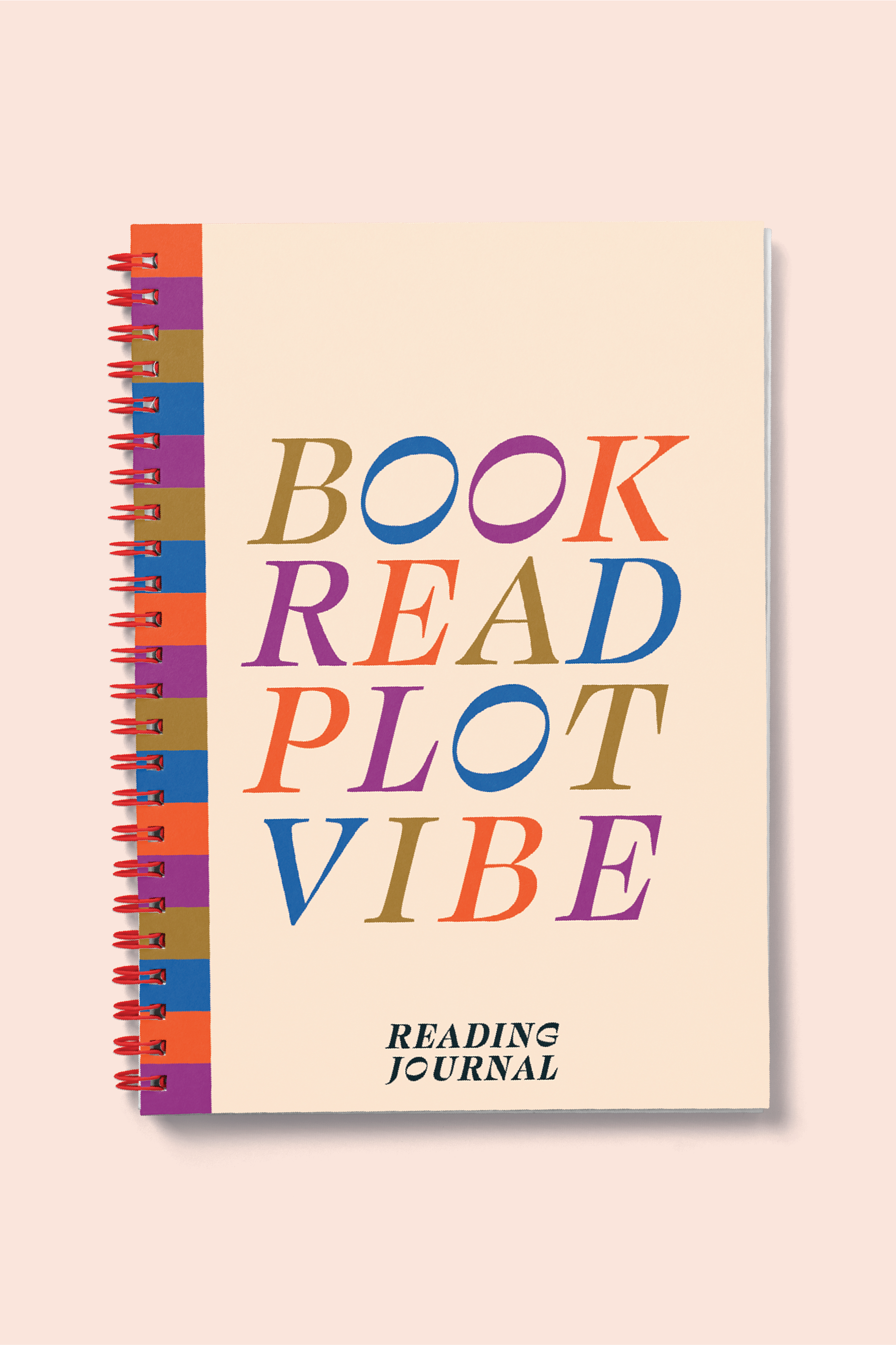 Reading journal with colorful text on a beige background