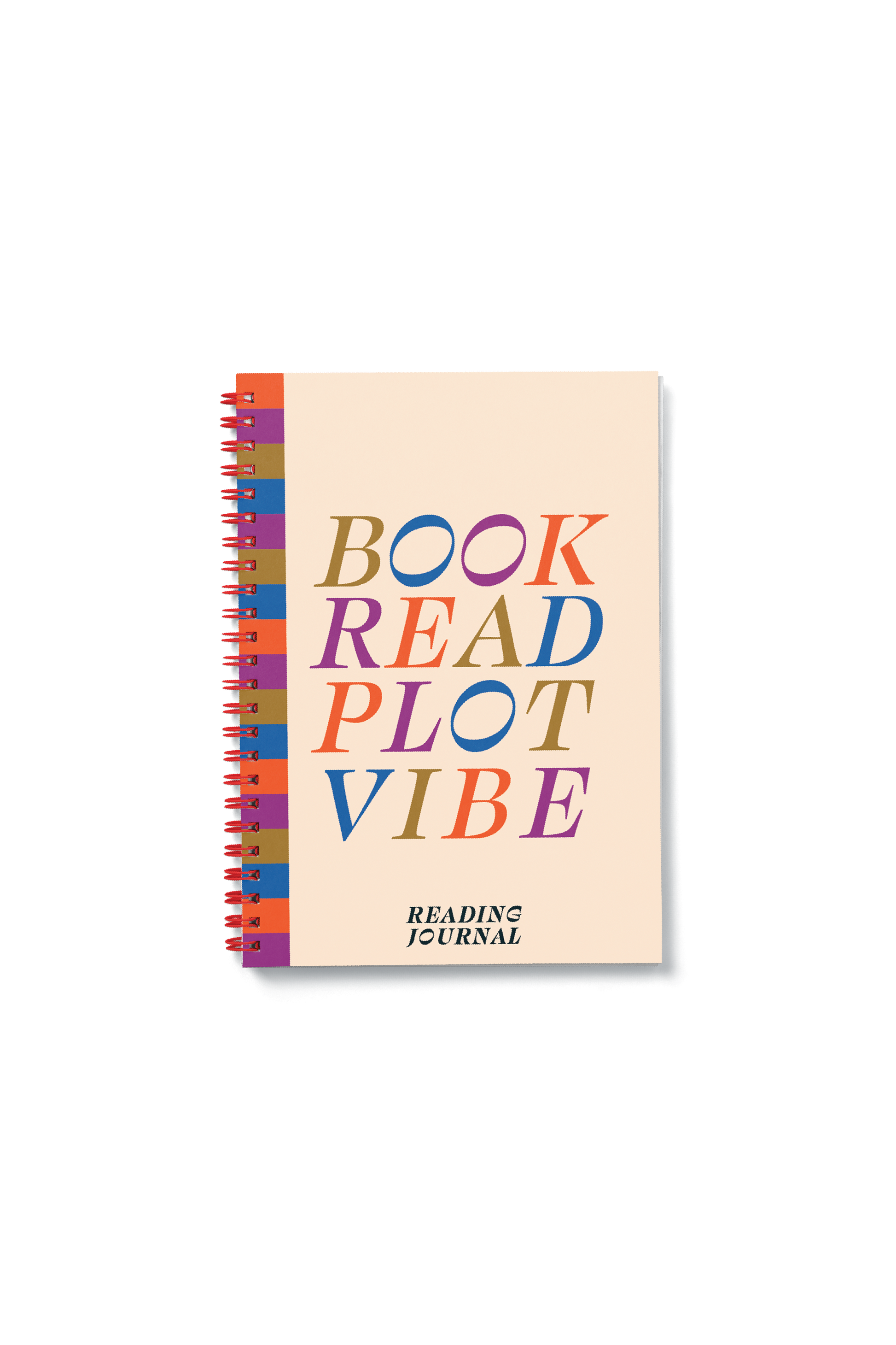 Notebook with colourful text on a beige background