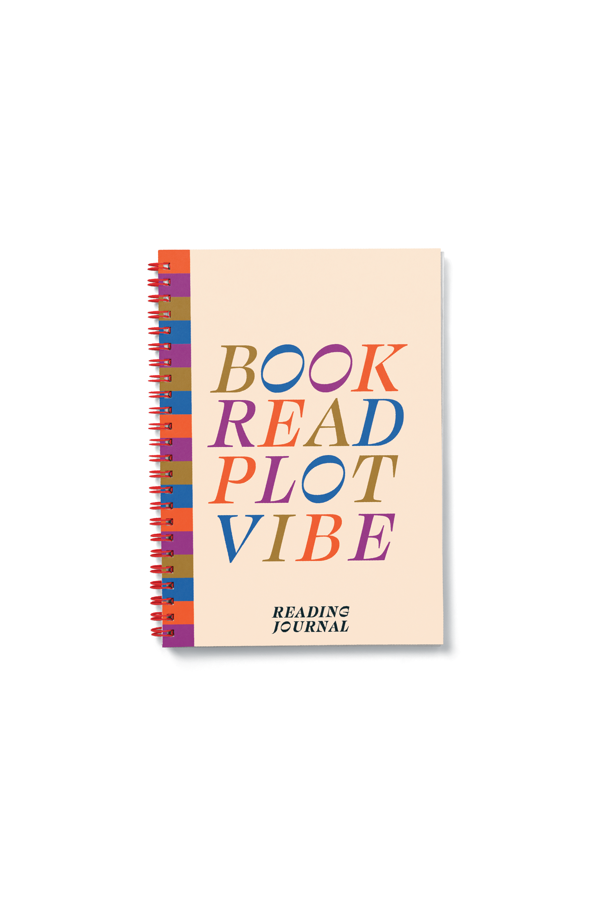 Notebook with colourful text on a beige background