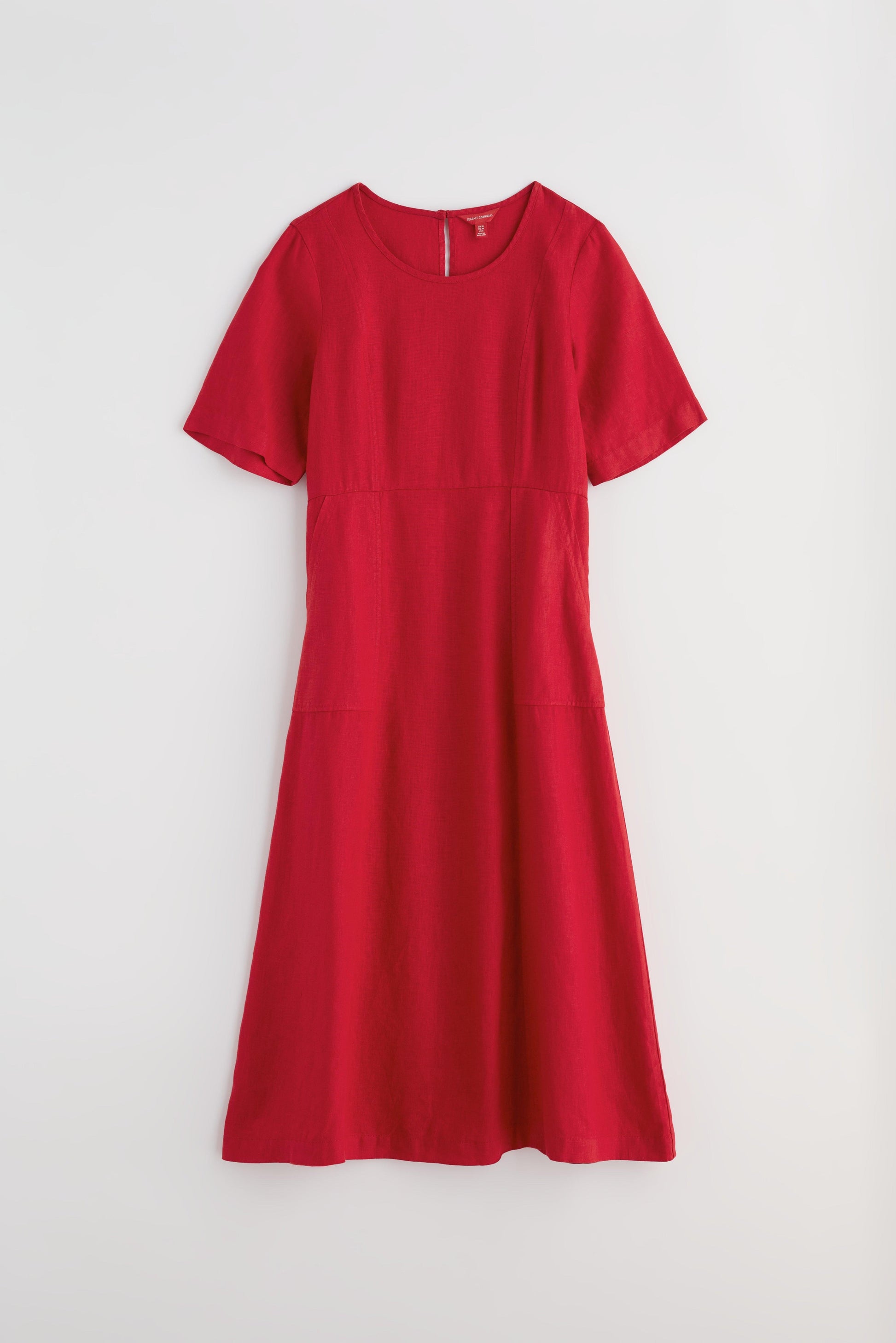 Red linen dress on a white background
