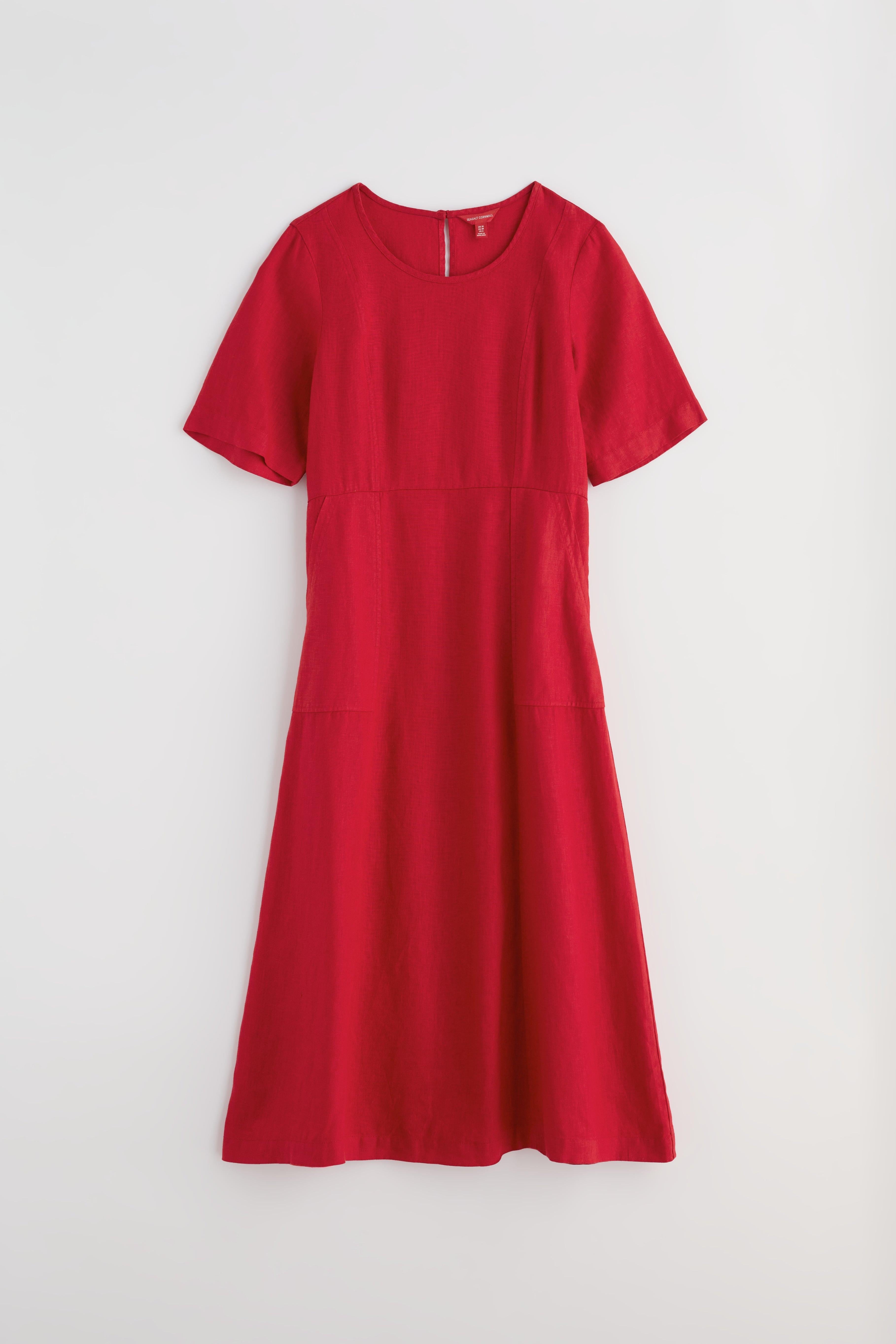 Red linen dress on a white background