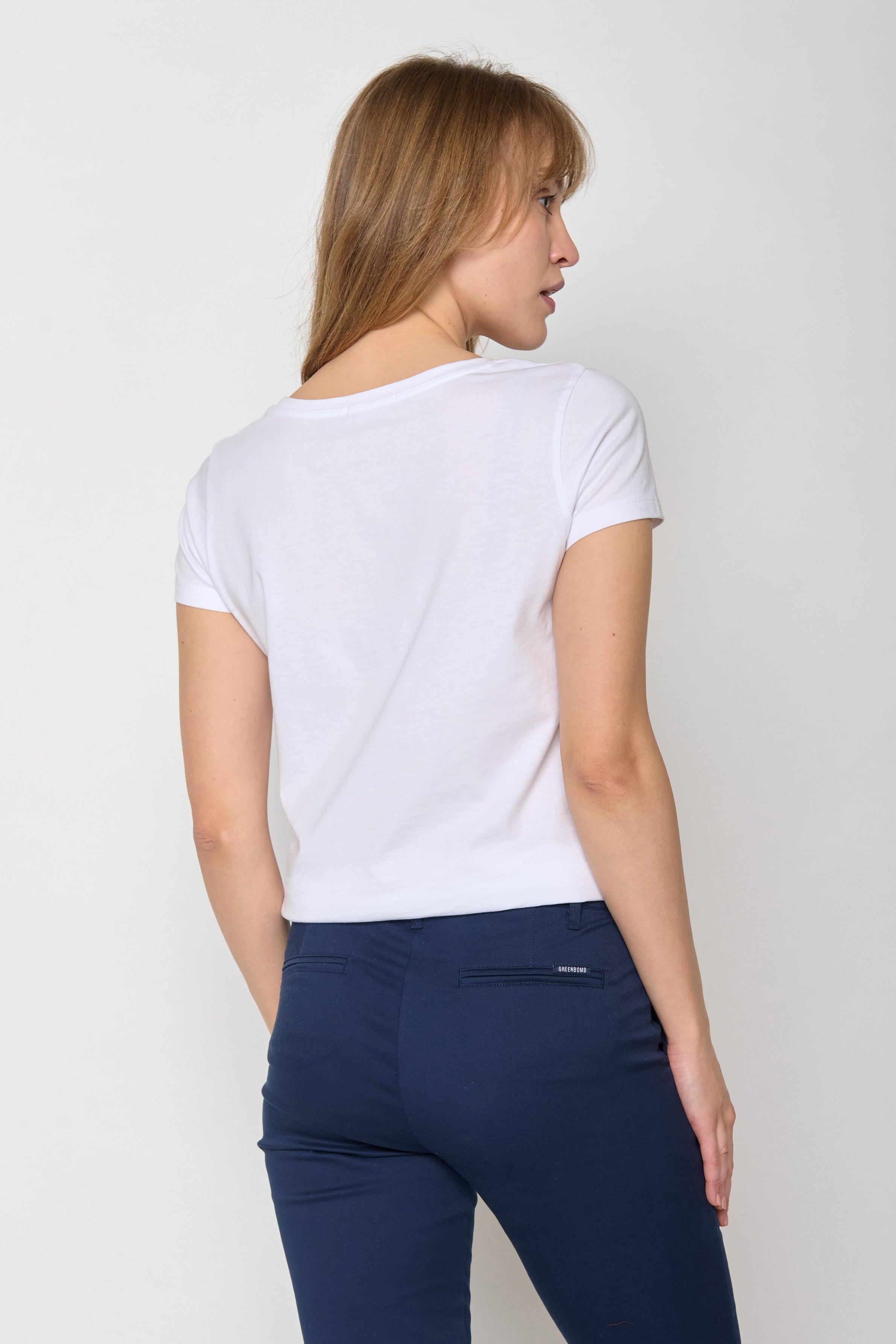 Back view of white organic cotton t-shirt from greenbomb