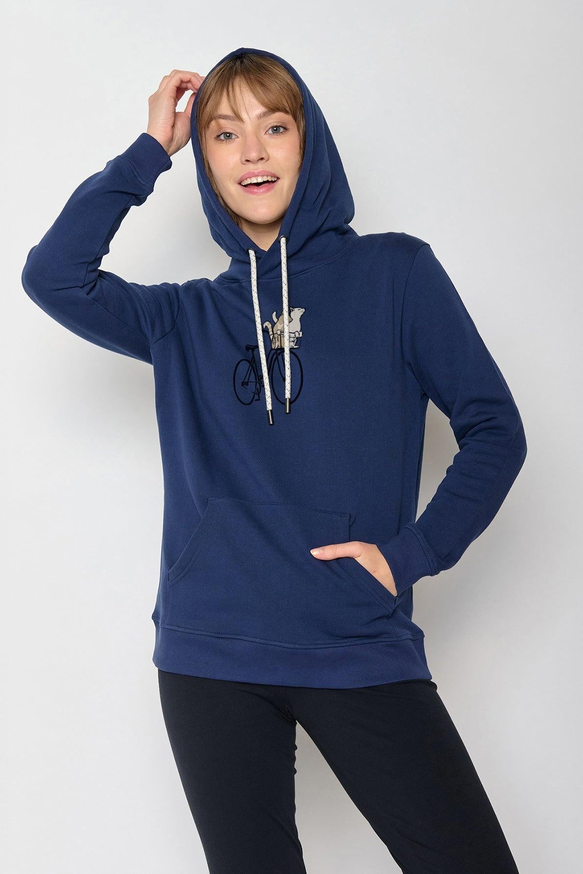Greenbomb GOTS Organic Cats in Basket Chipper Hoodie in Navy