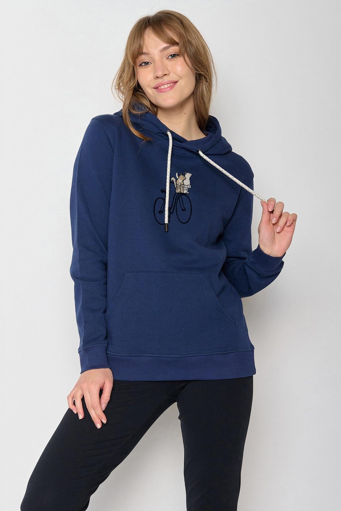 Greenbomb GOTS Organic Cats in Basket Chipper Hoodie in Navy