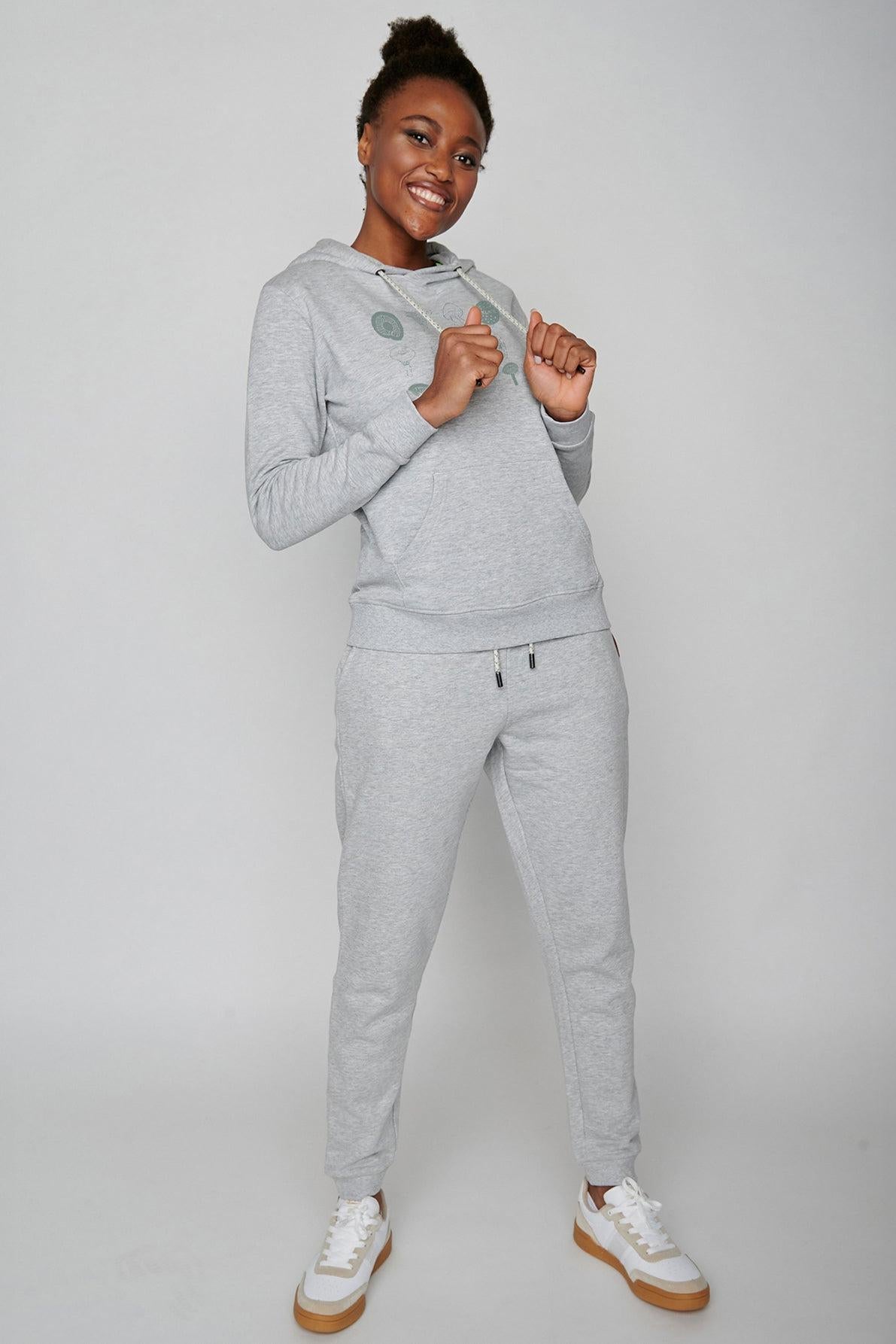 Greenbomb GOTS Organic Mushrooms and Bike Chipper Hoodie in Heather Grey