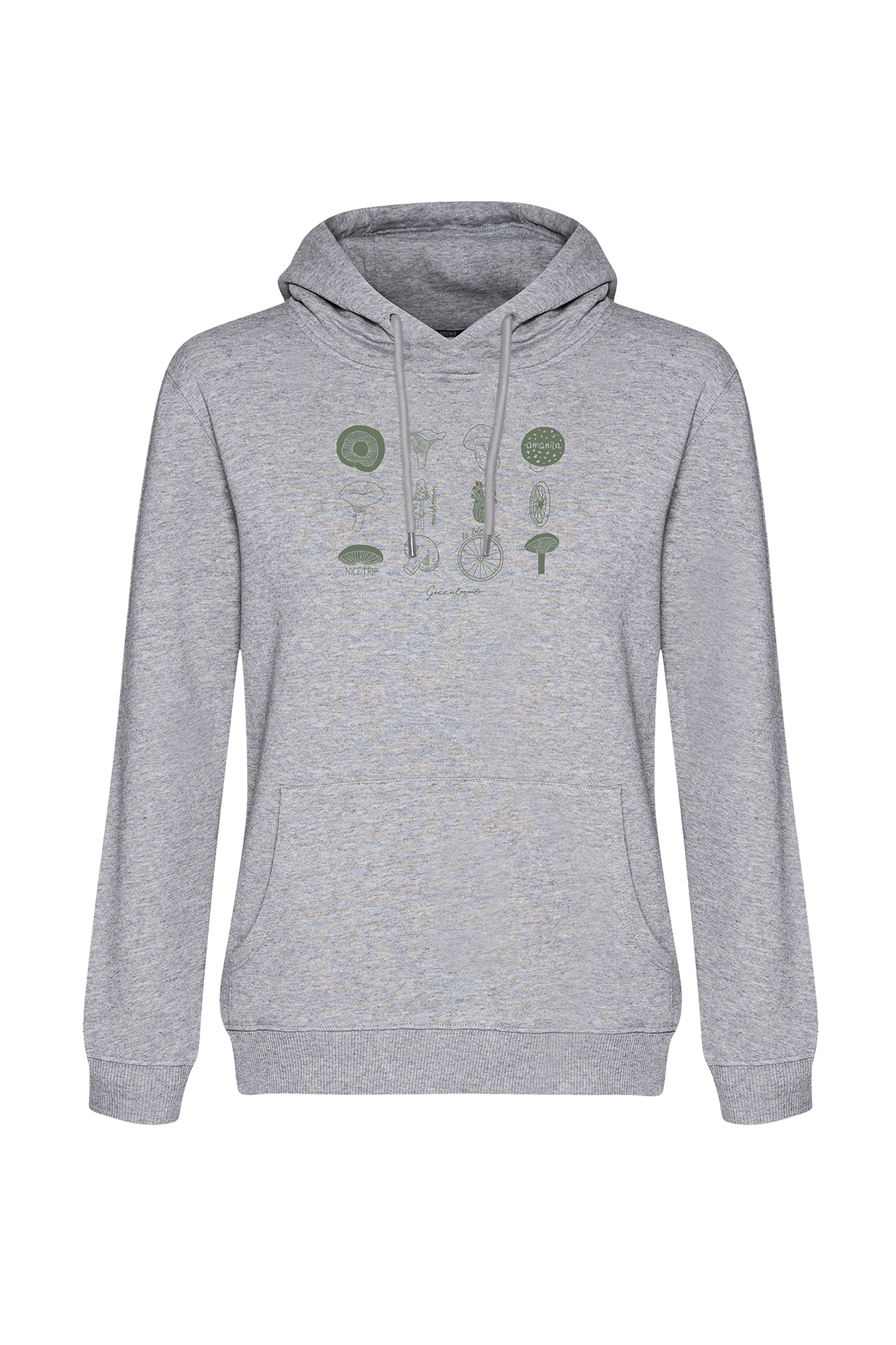 Greenbomb GOTS Organic Mushrooms and Bike Chipper Hoodie in Heather Grey